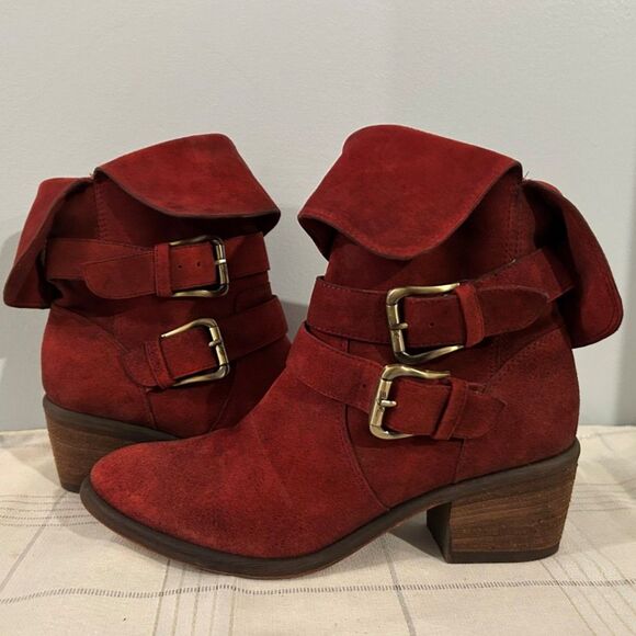 Donald J Pliner Dark Red Suede Mid-Calf Boots - Size 6.5M - Picture 3 of 12